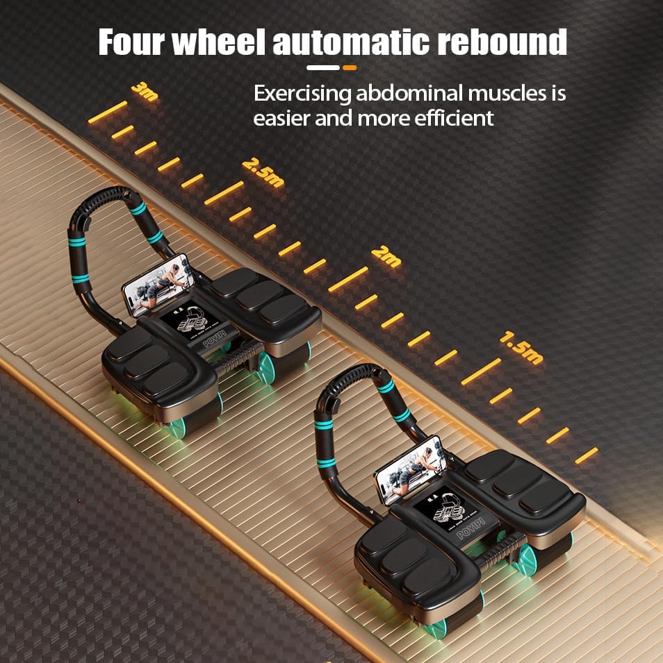 2025 New Ab Wheel Roller with Elbow Support - Automatic Rebound Abdominal Wheel Roller, The Upgraded Four-wheel Abdominal Wheel Core Workout Equipment Home Gym Abs Machine - color: Black