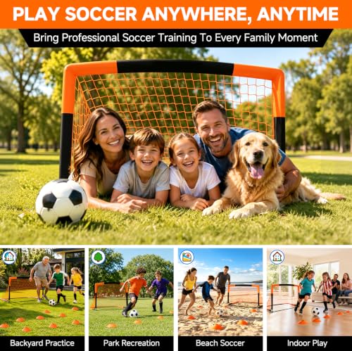 Soccer Goal, Kids Soccer Goals for Backyard Set- 2 Pack of Portable Pop Up Soccer Nets with Ball,Cones,Soccer Training Equipment for Toddler,Youth Outdoor Backyard Game - color: Orange Black, size: 4x3FT