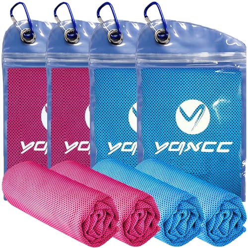 YQXCC 4 Pack Cooling Towels 40"x12", Cold Cool for Neck & Face | Cooling Neck Wraps, Soft Breathable Microfiber Chilly Towels, Ideal for Gym, Yoga, Golf, Running, Camping & Hot Weather - color: Light Blue*2 + Rose Red*2