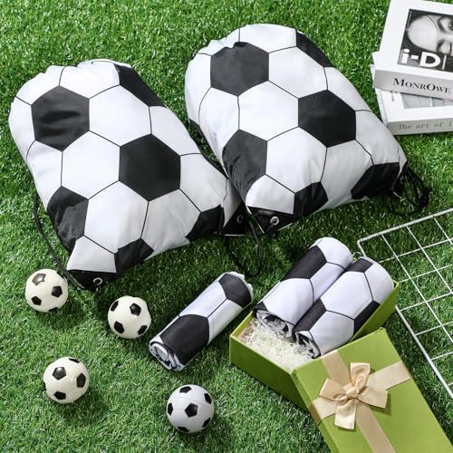 Hahafelt 24 Pcs Team Gifts, Including 12 Cooling Towels, 12 Drawstring Backpack Sports Party Favor for Teens Players Athletes Gifts Sport Supplies - style: Soccer Style