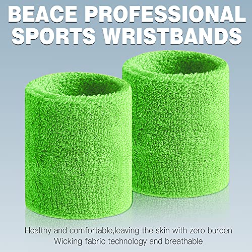 BEACE Sweatbands Sports Wristband for Men & Women - Moisture Wicking Athletic Cotton Terry Cloth Sweatband for Tennis, Basketball, Running, Gym, Working Out - color: Green