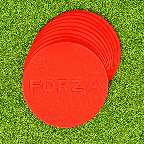 FORZA Flat Disc Markers | Brightly Colored Training Markers for Soccer & Outdoor Play – Available in Mini (Set of 20) or Standard (Set of 10) - color: Red, style: Standard (7in)
