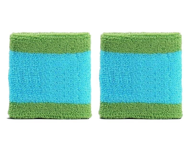 NIKE Premier Swoosh Singlewide Wristbands -Soft, Moisture-Wicking (1 Pair, 2.5" Wide) - color: Blue/Pear Green/Gold