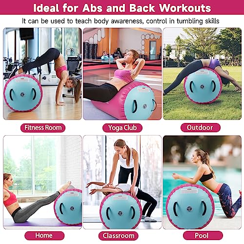 Air Barrel - Air Roller Gymnastics Barrel for Back Handspring Trainer, Air Tumble Mat with Pump for Gym Training/Yoga Balance Exercise/Cheerleading/Home and Outdoor Use - color: Pink+Green, size: 47.2x29.5inch