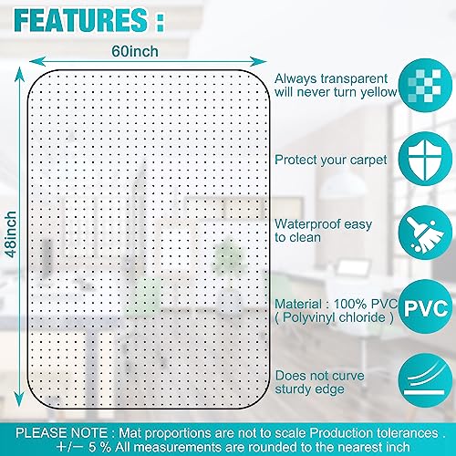 BesWin Office Chair Mat for Carpet, 48'' x 60'' Clear Floor Mat for Low and No Pile Carpeted Floors, Thick and Sturdy Carpet Protector for Work, Home, Gaming, Easy Glide and Flat Without Curling - size: 48" X 60" Rectangle