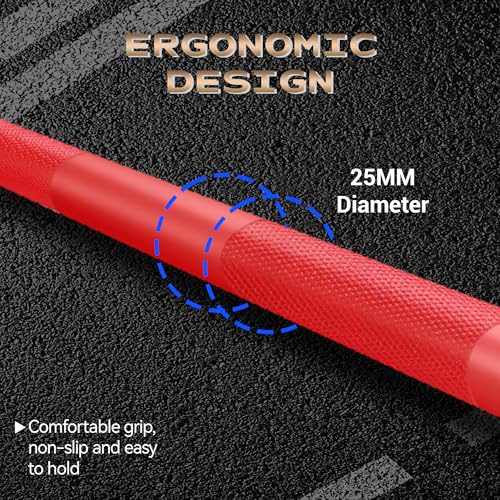 7FT/4 ft Home Gym Barbell Bar – 700LB/1500LB/500LB Capacity, Anti-Slip Knurling, Solid Steel, for Weightlifting, Strength Training - color: Red, size: 4FT-Straight Bar