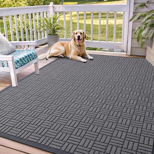 OLANLY Front Door Mat Outside Entrance 71x47, Absorbent, Heavy Duty Sturdy Natural Rubber Doormat Indoor Outdoor, Stain and Fade Resistant, Non-Slip Backing Low Profile Floor Mat for Entryway, Grey - color: Grey, size: 71" X 47"