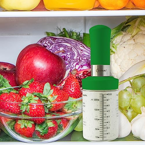 Cestari KItchen Glass Salad Dressing Shaker Bottle with Mixer Insert, 10 oz, Green – Leak-Proof Dispenser with Measurements and Recipes - color: Green