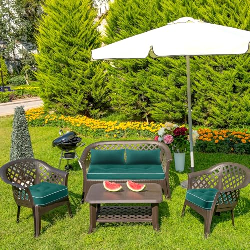 Chunful Set of 5 Outdoor Bench Cushions Set 44 x 19 Inch Tufted Waterproof Patio Furniture Seat Pad with Throw Pillows Loveseat Cushion for Square Settee Indoor Sofa Wicker Couch(Green) - color: Green