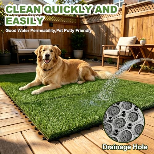 Qingbei Rina Artificial Grass Turf Tiles, 12"x12"/9 Pack | Highly Permeable,Interlocking System,Anti-UV,Non-toxic Recycle Repeat,Indoor Outdoor Faux Grass Rug