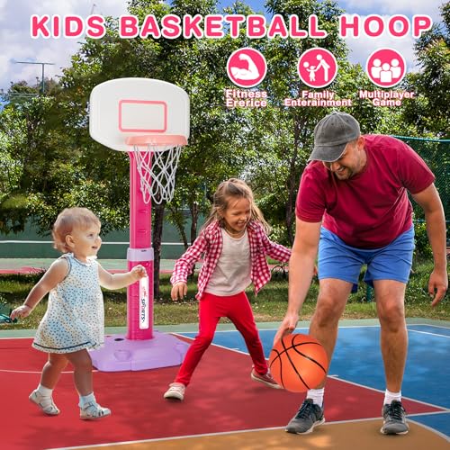Basketball Hoop Indoor Outdoor Toys for Toddlers 1-3, Kids Basketball Hoop with 3 Balls, Adjustable Mini Basketball Goal, Christmas Birthday Sports Toys Gift for Baby Boys Girls Age 1 and Up | Basketball Hoop for Kids with 5 Adjustable Heights, 3 Soft Bal