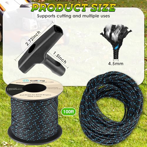 4.5mm 100' Starter Rope, Pull Cord Rope for Small Engine with 2 Starter Handle, Diameter High wear Resistant, Low Stretch, Replacement for Lawn Mower Chainsaw Trimmer Edger Brush Cutter Engine - color: Black & Blue, size: 4.5mm