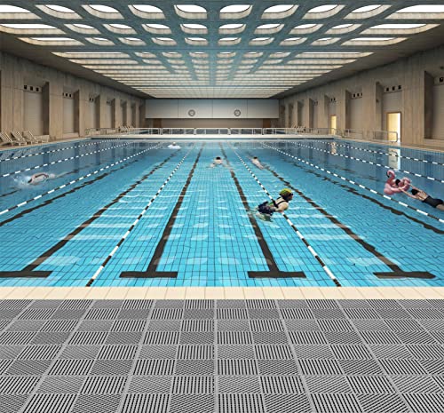 9 Pack Interlocking Drainage Tiles Double Non-Slip Tiles Mat with Drain Holes for Pool, Bathroom, Shower, Pantry, Patio, Boat, Pet Area, 12" L×12" W×0.4" Th Gray - color: Grey, size: 9 Pack (12"L x 12"W x 0.4"Th)
