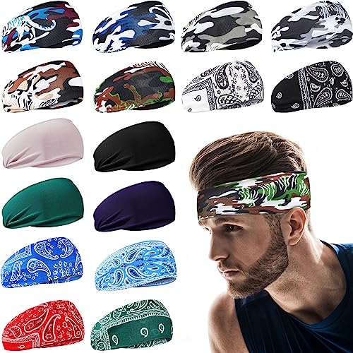 Foaincore 16 Pcs Sports Headbands for Men Sweatbands for Women Workout Stretchy Non Slip Hair Band Sweat Wicking Running Headband for Cycling Hiking Yoga Ice Hockey - style: Multi Styles