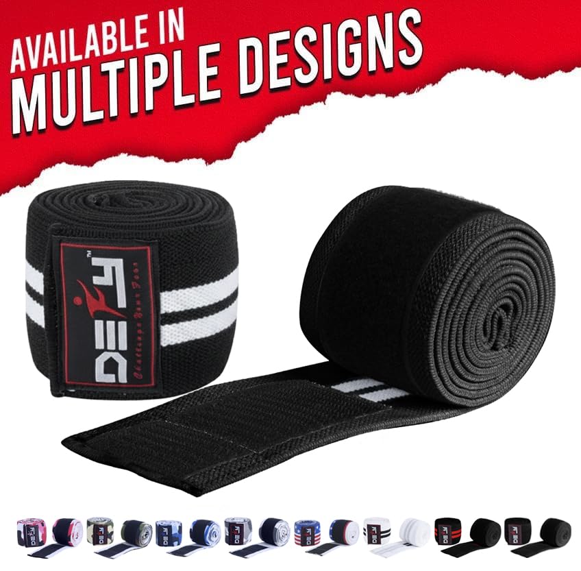 DEFY Knee Wraps for Weightlifting - Provides Knee Support for Powerlifting, Squats & Fitness Workouts - color: Black/White