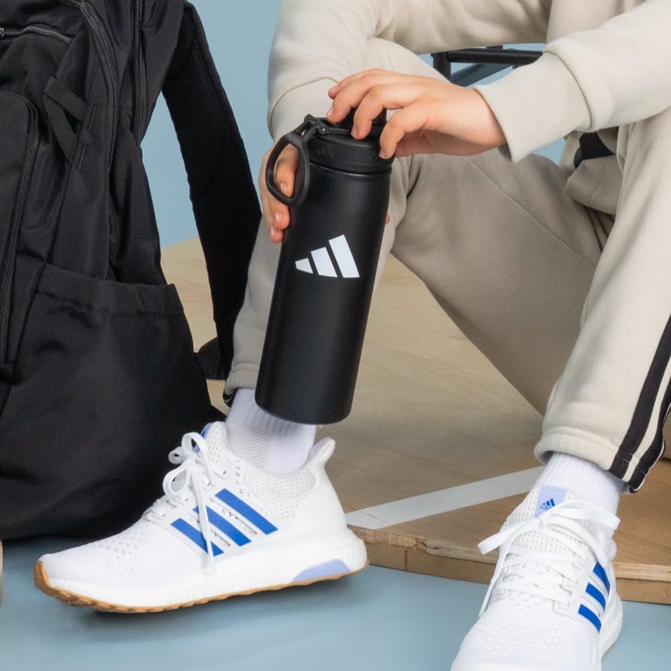 adidas Stainless Steel Metal Water Bottle 34 oz (1L) Screw Cap - color: Black/White/2