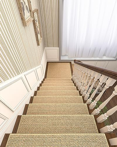 PADOOR Non Slip Stair-Treads Matching-Mat for Wooden Steps, Square Rubber Backing Non Slip Stair Landing Mat 30x30 inch - size: 30''x30'', style: Beige