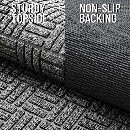 OLANLY Front Door Mat Outside Entrance 47x17, Absorbent, Heavy Duty Sturdy Natural Rubber Doormat Indoor Outdoor, Stain and Fade Resistant, Non-Slip Backing Low Profile Floor Mat for Entryway, Grey - color: Grey, size: 47" X 17"