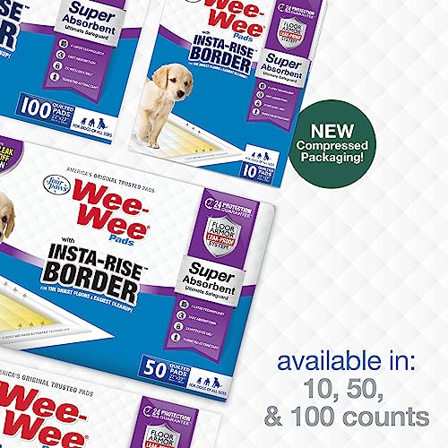 Four Paws Wee-Wee Super Absorbent Unscented Pee Pads for Dogs & Puppies with Insta-Rise Border, Leak-Proof Dog Housebreaking Potty Training Floor Protection, 22" x 23", 100 Count - size: 100 Count