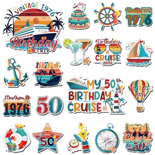 Wxiben 18 Pcs 50th Birthday Cruise Ship Door Magnets Decorations Magnetic | 50th Year Old Birthday, Easy to Apply on Metal, Waterproof & Sturdy, for Carnival Party Stateroom Cabin Door Fridge Decor - style: 50th Birthday