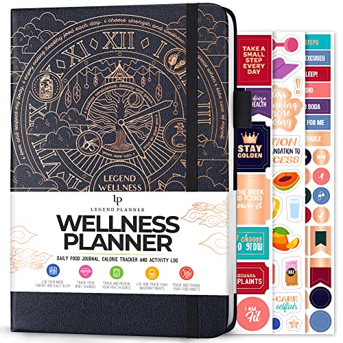 Legend Wellness Planner & Food Journal – Daily Diet & Health Journal with Weight Loss, Measurement & Exercise Trackers – Lifestyle & Nutrition Diary – Lasts 6 Months, A5 size – Mystic Gray - color: Mystic Gray Gold Foil, size: A5 (5.8” x 8.3”)