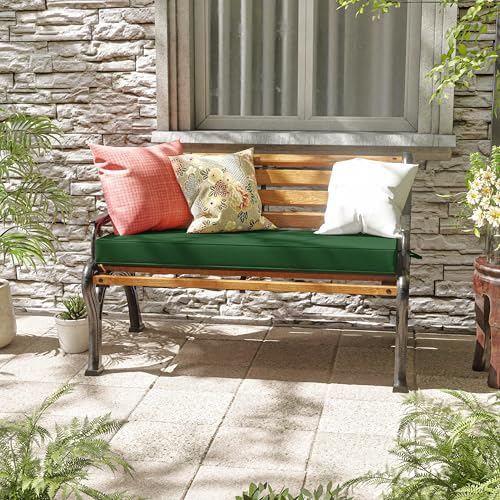 Premium Outdoor Bench Cushions for Patio Furniture 3.5inches Memory Foam Bench Cushion Waterproof Fade Resistant Porch Swing Cushions with Straps 45×18 Inch Green - color: Green, size: 45'' x 18'' x 3.5''