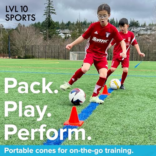 LVL10 Pro Training Cones - 6" Soccer Training Cones for Sports - for Basketball, Football, Basketball and Agility Drills - Soccer Field Markers that Won't Crack, Slide or Fly - color: Orange, style: 125 Pack