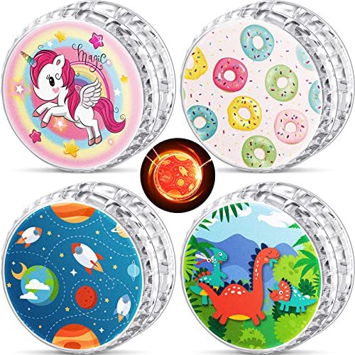 4 Packs LED Light up Beginner Toys Unicorn Donut Dinosaur Space Responsive Ball Bearing Reflex Auto Return Toys Magic Beginner for Birthday Party Goodies Bag Fillers Classroom Prize