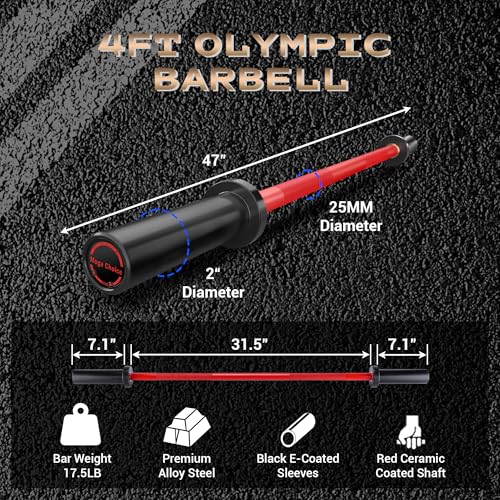 7FT/4 ft Home Gym Barbell Bar – 700LB/1500LB/500LB Capacity, Anti-Slip Knurling, Solid Steel, for Weightlifting, Strength Training - color: Red, size: 4FT-Straight Bar
