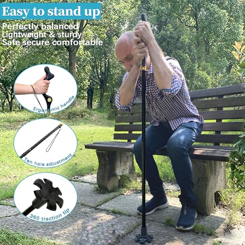 Walking Cane Foldable for Men & Women Seniors for Balance,Self Standing Folding,Height Adjustable Anti-Slip Lightweight Alloy Walking Stick for Travel Mobility Aid - color: silver