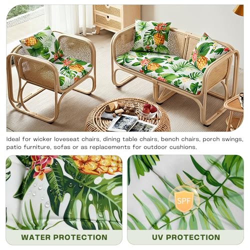 Wicker Chair Cushions Set, 2 U-Shaped Cushions & 1 Loveseat, Waterproof Outdoor Loveseat Cushion for Patio Furniture, Settee Bench Pad All Weather,Pineapple - color: Pineapple