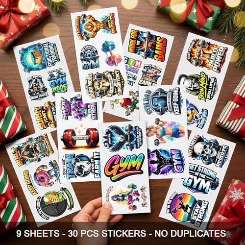 30 PCS Gym Weightlifting Stickers Pack, Workout Fitness Dumbbell | Vinyl Waterproof Decals for Water Bottle Laptop Exercise Tumbler Journal Luggage Car, Funny Gifts for Adults Men Women Teens - color: Gym Workout Stickers