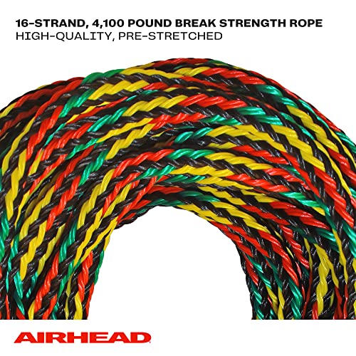 Airhead 1-6 Person Tow Rope for Towable Tubes, Heavy Duty Boat Towline for Tubing, UV Resistant 16 Strand Polypropylene with Rope Keeper, up to 6,000 lb Break Strength - size: 4 Person