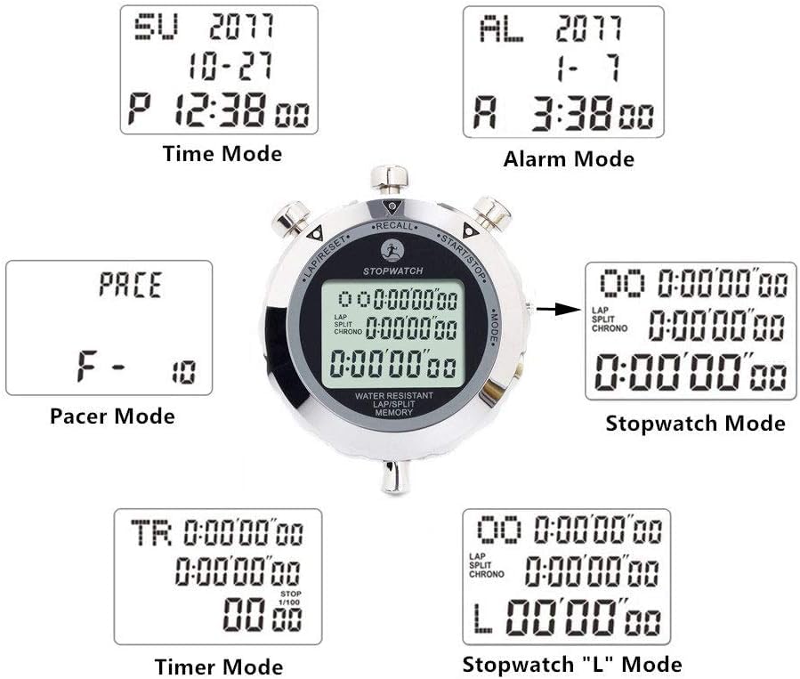Digital Stopwatch Timer Stop Watch Stopwatch for Sports Competition - color: 100 Lap Metal
