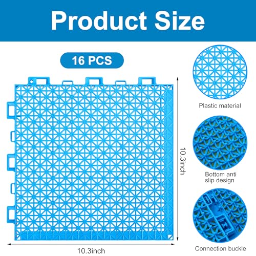 Moonoom 16 Pcs Ground Pool Drainage Walkway, 10.3" x 10.3" Floor Protector Mat, Non-Slip Plastic Modular Interlocking Cushion for Protecting Lawn and Away From Litter