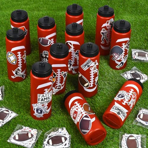Football Party Favors, 2 Pack Football Water Bottles with 200 PCS Stickers | 20oz Sports Squeeze Bottle & Football Stickers, BPA-Free Reusable Water Bottles Bulk for Boys, Gifts For Team - style: 4# 2 Pack-Football