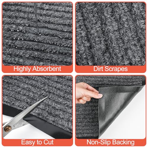 MYFAMIREA Commercial Floor Mat 3' x 5' Extra Large Front Door Industrial Rug Heavy Duty Brush Step Entrance Mat Weather Utility Rug with Non Slip Rubber Backing Low Profile for Entryway, Charcoal Grey - size: 3 x 5 Feet