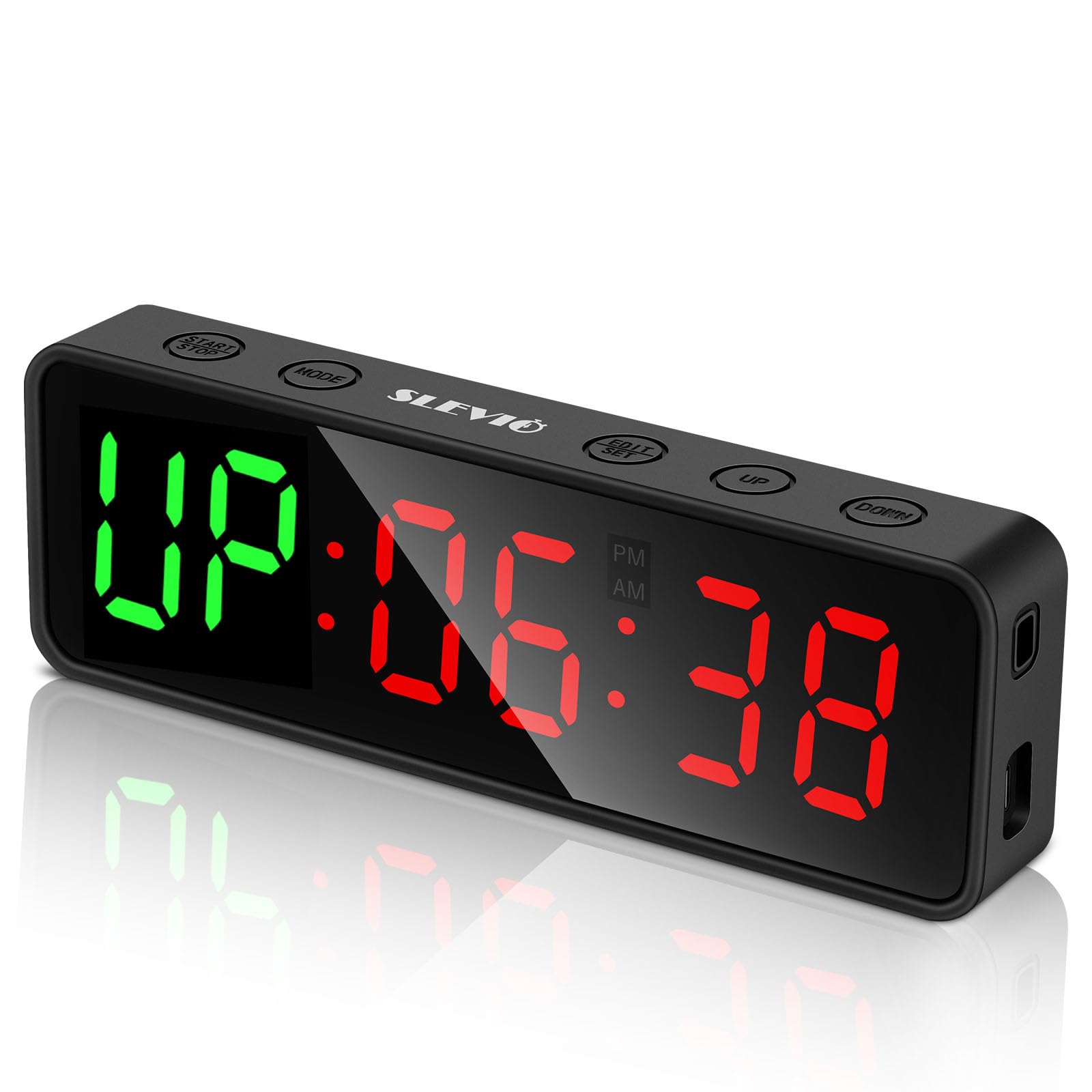 Portable Gym Workout Timer, Fitness Clock with The Rubber Case and Built-in Magnetic Spine, Large LED Digital Anti Vertigo Display, for Home Garage Schools (Black) - color: Black