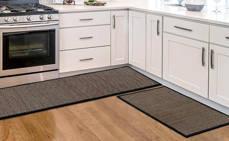 Artoid Mode Washable Non-Skid Kitchen Rugs and Mats Set of 2, Rubber Backing Home Decor Kitchen Mats for Floor Front of Sink Black - 17x29 and 17x47 Inch - color: Black, size: 17" x 29" /17" x 47"