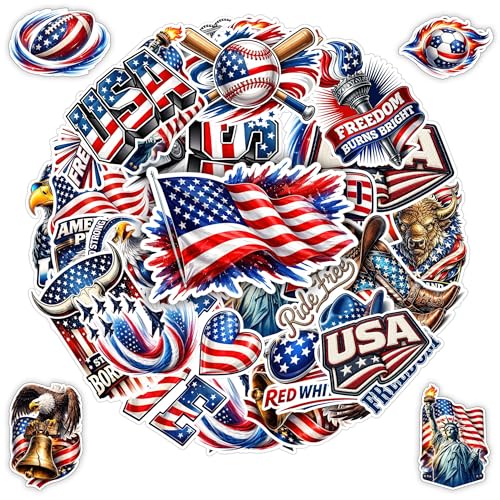 30 PCS USA Patriotic Stickers Pack, American Flag Vinyl Waterproof Sticker, July 4th Anniversary Independence Day Decals for Laptop Water Bottle Helmet Scrapbook Gifts for Adults Teen Student - color: Us Flag Sticker