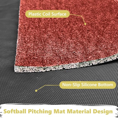 Softball Pitching Mat,Wear-Resistant Portable Training Mat for Batting Stance Practice,Indoor/Outdoor Practice Baseball Strike Zone Mat for Youth Beginners,54" L x 12" W - color: Red