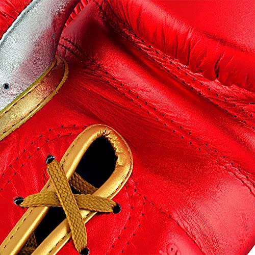 adidas Speed 500 Pro Boxing Gloves – Genuine Leather Training Gloves for Men & Women, Lace-Up Heavy Bag & Kickboxing Gloves - color: MET RED/GOLD/SILVER, size: 14 oz