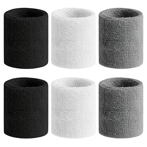 BEACE Sweatbands Sports Wristband for Men & Women - Moisture Wicking Athletic Cotton Terry Cloth Sweatband for Tennis, Basketball, Running, Gym, Working Out - color: Black/White/Gray