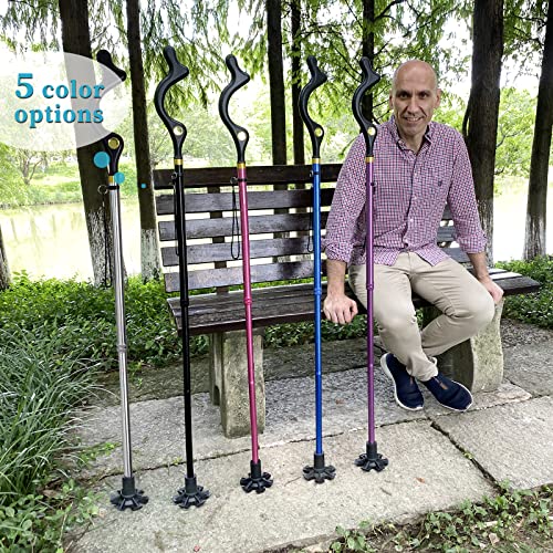 Walking Cane Foldable for Men & Women Seniors for Balance,Self Standing Folding,Height Adjustable Anti-Slip Lightweight Alloy Walking Stick for Travel Mobility Aid - color: silver