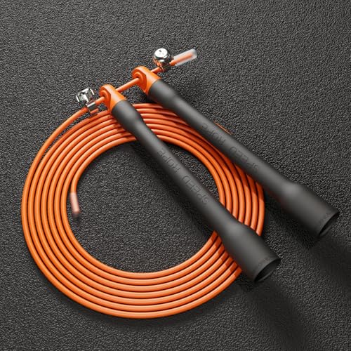 Ultra-Light Speed Rope Jump Rope with Black Ergonomic Handles,PVC Cable, Adjustable Length, for Cardio Training, CrossFit, Boxing - color: Orange