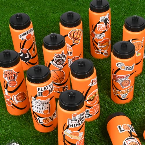 Basketball Party Favors, 12 Pack Basketball Water Bottles with 300 PCS Stickers, 20 oz Sports Squeeze Bottle, BPA-Free Reusable Water Bottles Bulk for Boys, Gifts For Team - style: 2# 12 Pack-Basketball