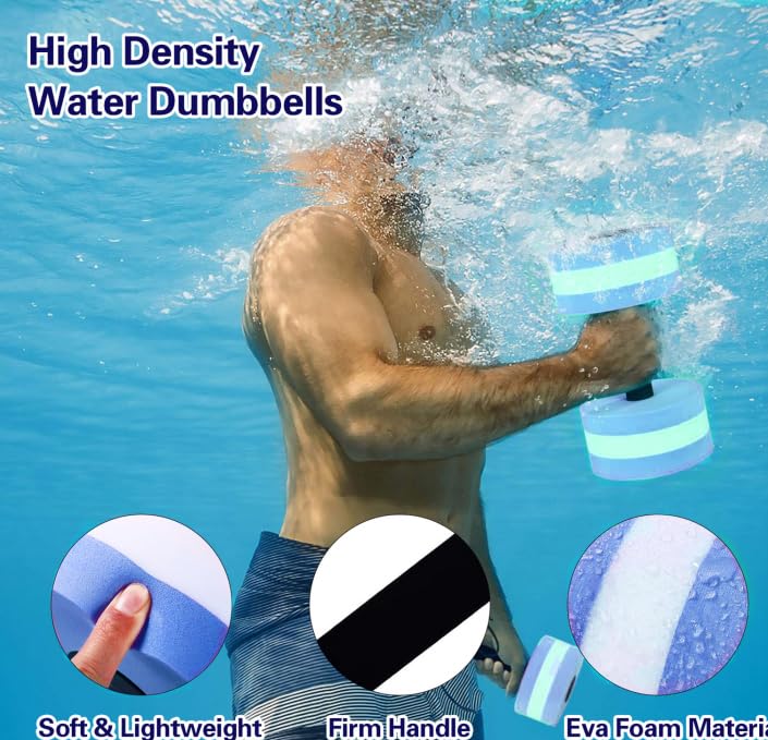 Sports Water Weights for Pool Exercise Water Aerobics Equipment Combo Set Aquatic Exercise Dumbbells High Density Aqua Pool Fitness - color: Blue, style: Dumbbells+Water Ankle Weights