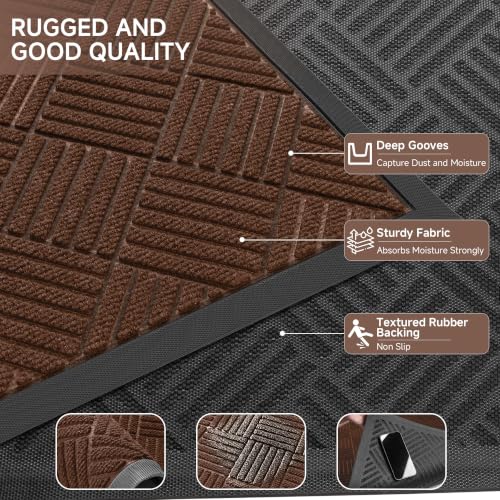 100pointONE Front Door Mat, Heavy Duty Indoor Outdoor Doormat, 72" x 24" Low Profile Outdoor Mats for Home Entrance, Stain and Fade Resistant Welcome Mat Ideal for High Traffic Area, Diamond Brown - color: Brown Diamond, size: 2' x 6' (Rectangular)