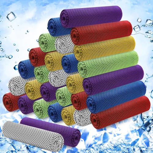 Hosuly 30 Pack Cooling Towels, 40"x12" Ice Breathable Soft Chilly Sweat Rag Microfiber Workout Rags for Gym Cooling Towels for Neck and Face for Yoga Golf Sport Running - color: Classic Color