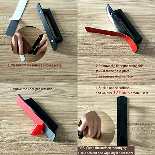 12 Pack 5 Inch 128 mm Self-Adhesive Matte Black Square Cabinet Handles with Base Plate Aluminum Cabinet Pulls for Sliding Door Charcuterie Board Black Drawer Handles Drill&Punch Free - color: SquareBlack 3M, size: 5 Inch